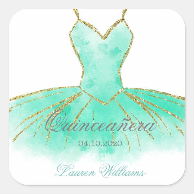 Türkisblume Glitzer Gown Quinceanera Sticker (Vorderseite)