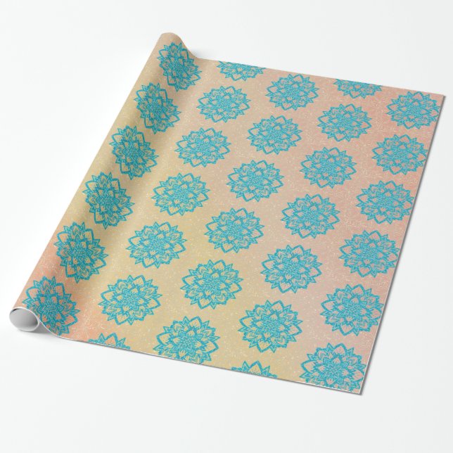 Türkisblume Glitzer Mandala Geschenkpapier (Ungerollt)