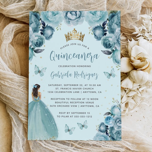 Türkisblume Prinzessin Quinceañera Einladung (Von Creator hochgeladen)