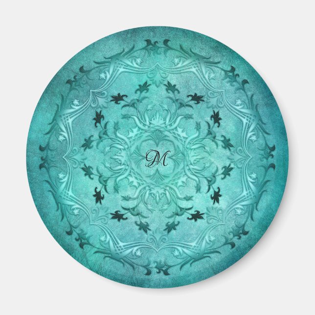 Türkisblütengrunge mandala magnet (Vorne)