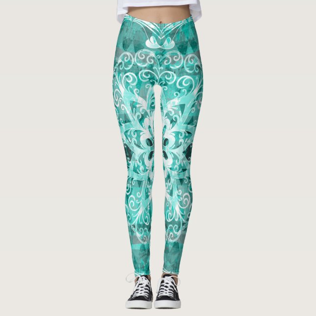 TürkisBohemische Mandala-Spitze Leggings (Vorderseite)