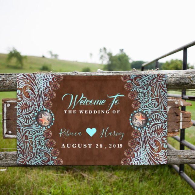 Türkisbraun Cowboy Western Hochzeit Banner (turquoise brown cowboy country western wedding banner)
