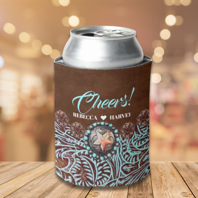 Türkisbraun Cowboy Western Hochzeit Dosenkühler (turquoise brown cowboy country western wedding can cooler)