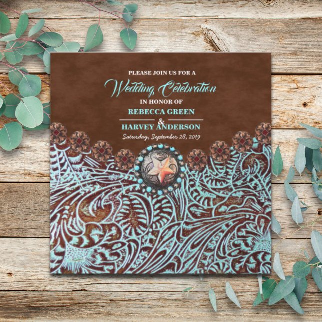 Türkisbraun Cowboy Western Hochzeit Einladung (turquoise brown cowboy country western wedding invitation)