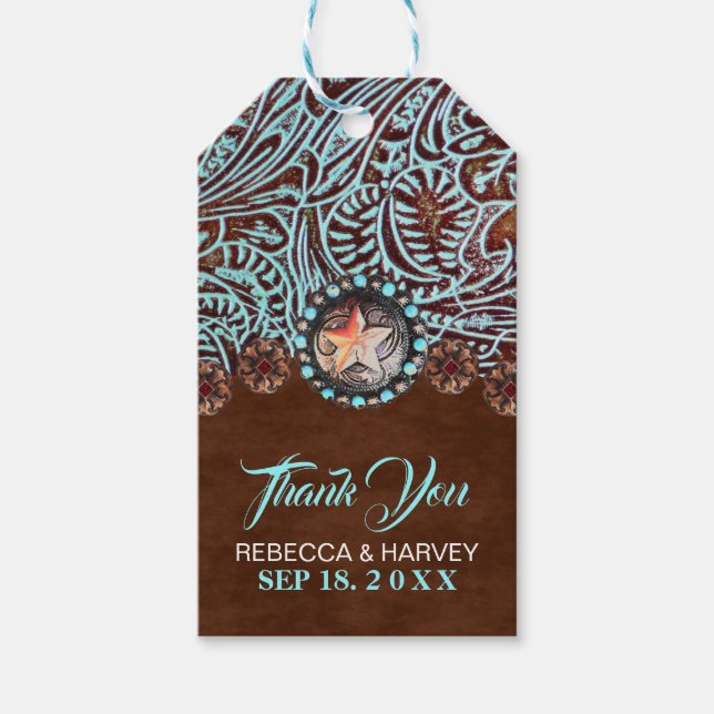 Türkisbraun Cowboy Western Hochzeit Geschenkanhänger (Vorderseite)