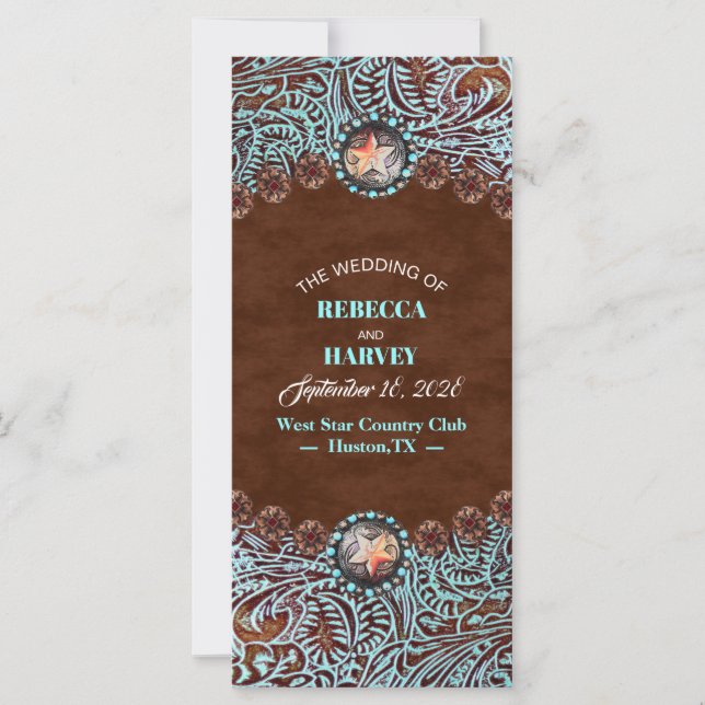 Türkisbraun Cowboy Western Hochzeitsprogramme (Vorderseite)