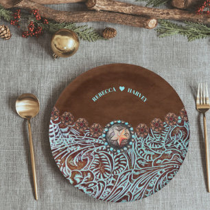 Türkisbraun-Leder Cowboy Country Western Pappteller