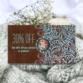 Türkisbraun Western aus geschliffenem Glattleder Visitenkarte