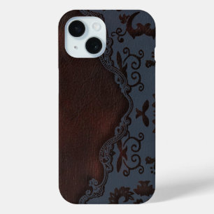 Türkisbraun Western aus geschliffenem Leder iPhone 15 Hülle