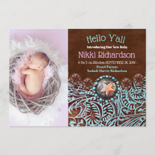 Türkisbraun Western Geburtsankündigung Ankündigung