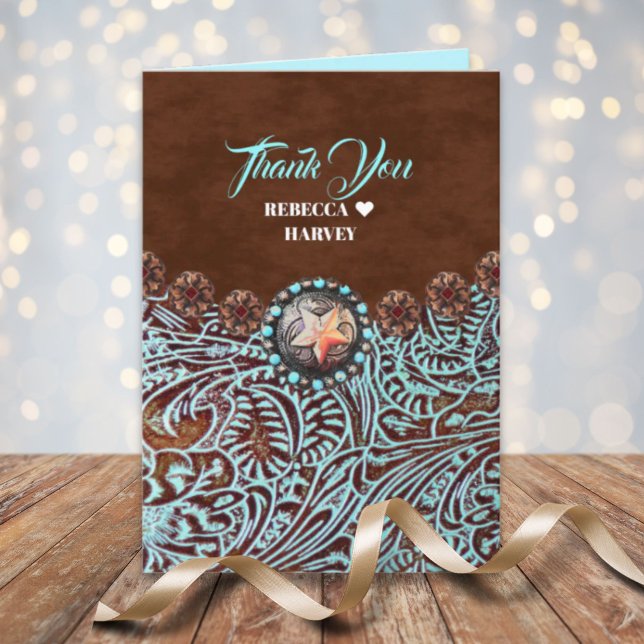 Türkisbraun Western Hochzeit danke (turquoise brown country western wedding thank you card)