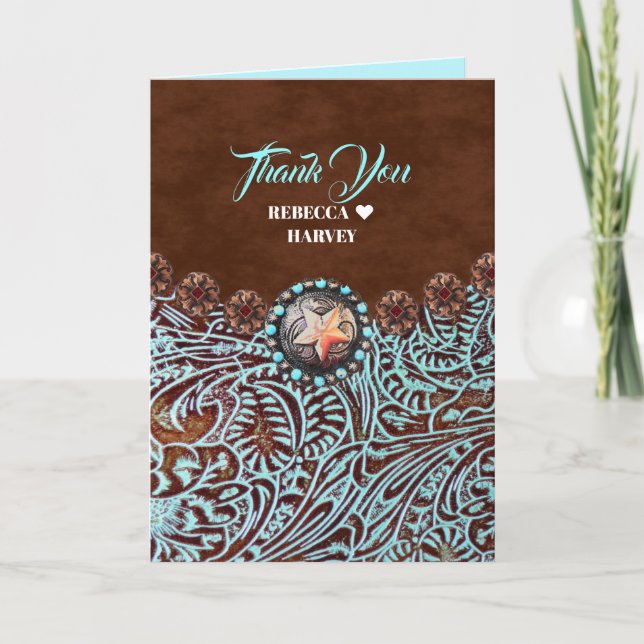 Türkisbraun Western Hochzeit danke (Vorderseite)