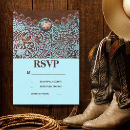 Türkisbraun Western Hochzeit RSVP Karte