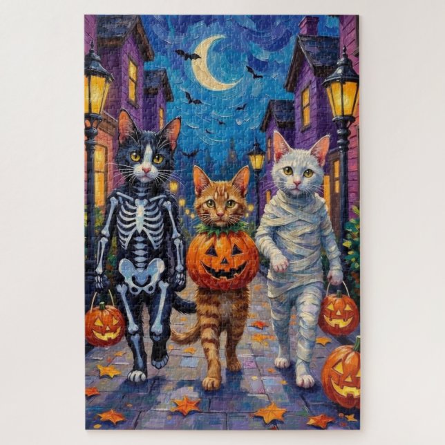 Türkisch-Angora-Katzen zu Halloween-Kostümen Puzzle (Vertikal)