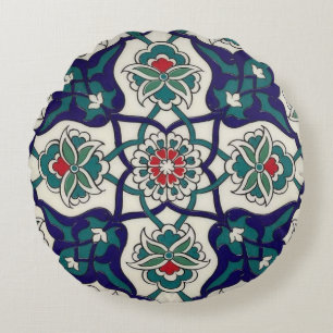 Türkisch Blau Keramik Blumenmuster Rundes Kissen
