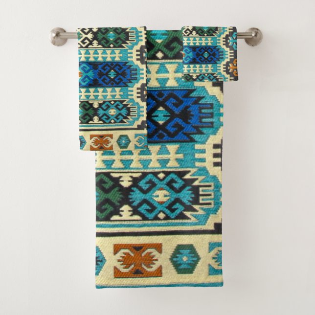 Türkisch-Persischer Teppich Blau grün Badhandtuch Set (Insitu)