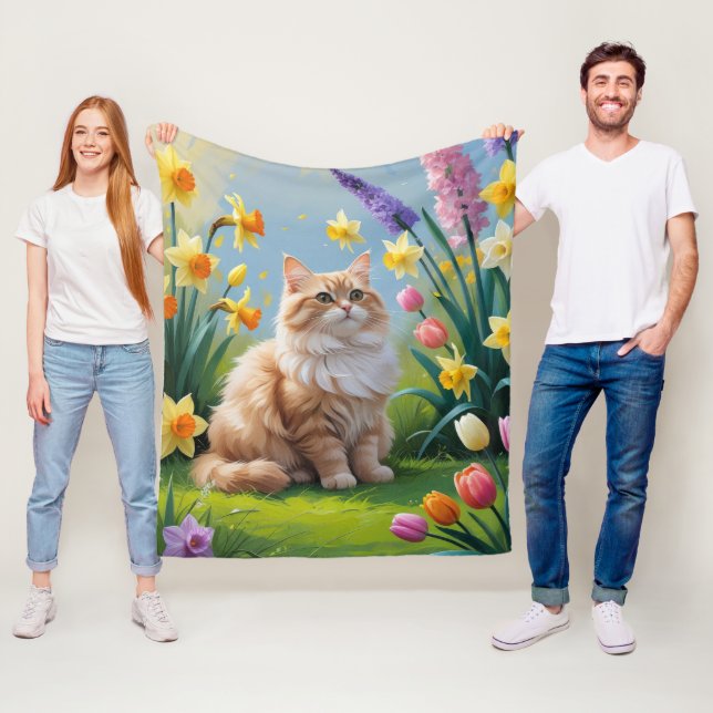 Türkische Angora Katze Frühlingsblumen Malerei Fleecedecke (Beispiel)