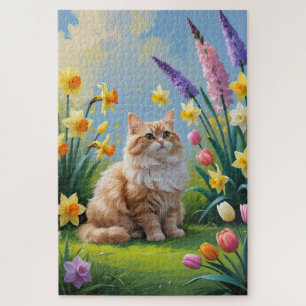 Türkische Angora Katze Frühlingsblumen Malerei Puzzle