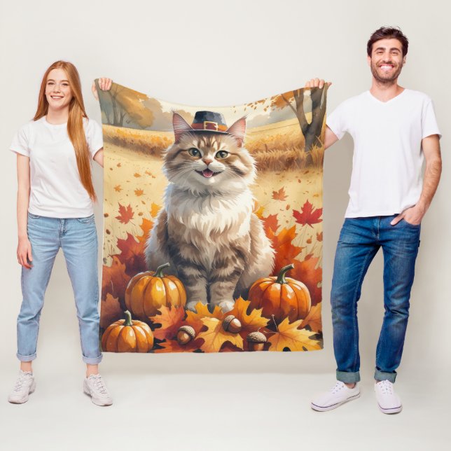 Türkische Angora Katze Herbst Erntedank Art Fleecedecke (Beispiel)