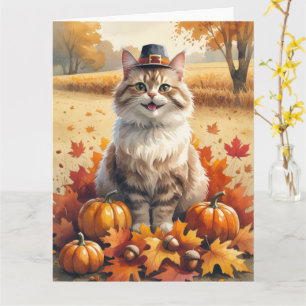 Türkische Angora Katze Herbst Erntedank Art Karte