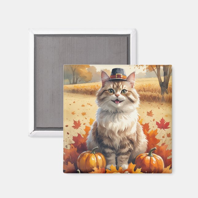 Türkische Angora Katze Herbst Erntedank Art Magnet (Vorderseite/Rückseite)