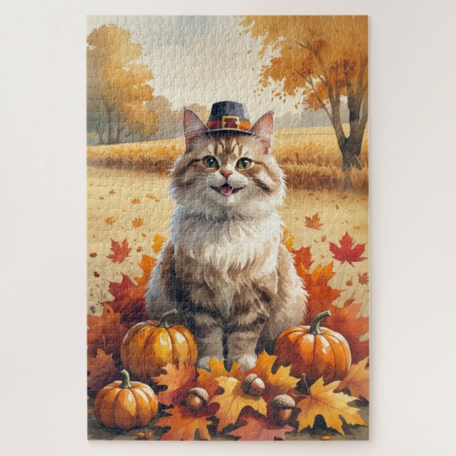 Türkische Angora Katze Herbst Erntedank Art Puzzle (Vertikal)