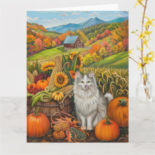 Türkische Angora-Katze Herbsternte Erntedankfest Karte