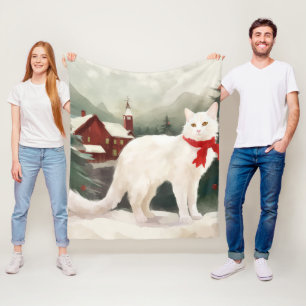 Türkische Angora Katze im Schnee Weihnachten Fleecedecke