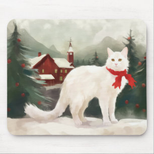 Türkische Angora Katze im Schnee Weihnachten Mousepad