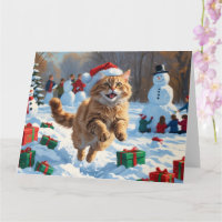 Türkische Angora Katze läuft in Schnee Weihnachtsh
