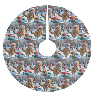 Türkische Angora-Katze läuft in Schnee-Weihnachtsm Polyester Weihnachtsbaumdecke