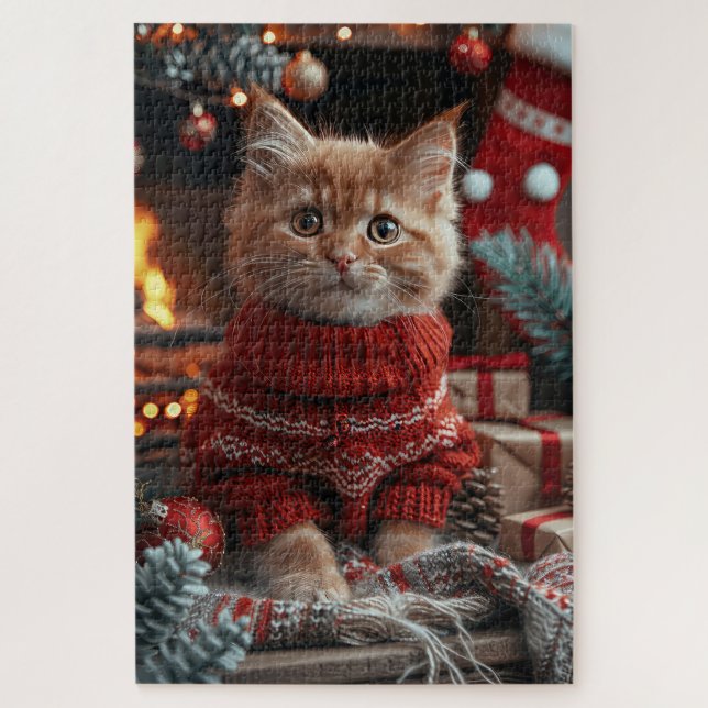 Türkische Angora Katze mit Weihnachtsgeschenken Fe Puzzle (Vertikal)