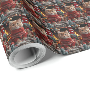 Türkische Angora-Katze mit Weihnachtsgeschenken Ka Geschenkpapier