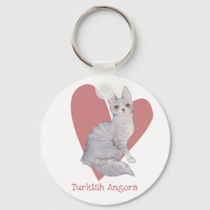 Türkische Angora Katze Wasserfarbe Kitty Pink Herz Schlüsselanhänger