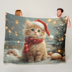 Türkische Angora-Katze Weihnachten Vintage Strand Fleecedecke