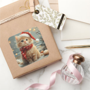 Türkische Angora-Katze Weihnachten Vintage Strand Quadratischer Aufkleber