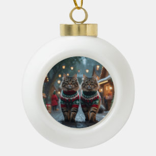 Türkische Angora-Katzen Weihnachten Schnee Feierta Keramik Kugel-Ornament
