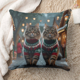 Türkische Angora-Katzen Weihnachten Schnee Feierta Kissen