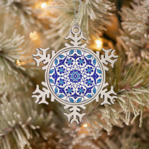 Türkische Blaue Fliesen-Ottomane Iznik Vintage Schneeflocken Zinn-Ornament