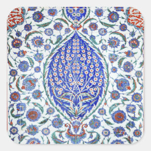 Türkische Blumenfliesen Quadratischer Aufkleber