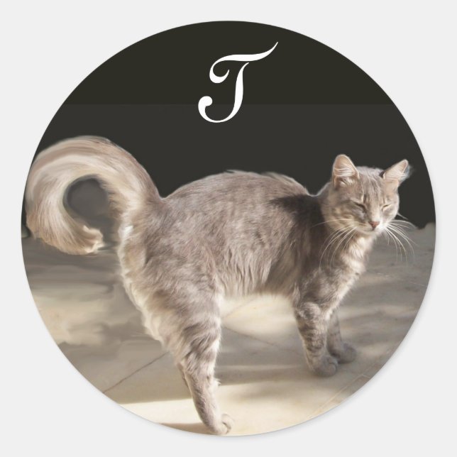 TÜRKISCHE CAT-Monogramm Runder Aufkleber (Vorderseite)