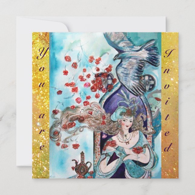 TÜRKISCHE FAIRY TALE, leuchtend rot-blau-gelbes Fu Einladung (Vorderseite)