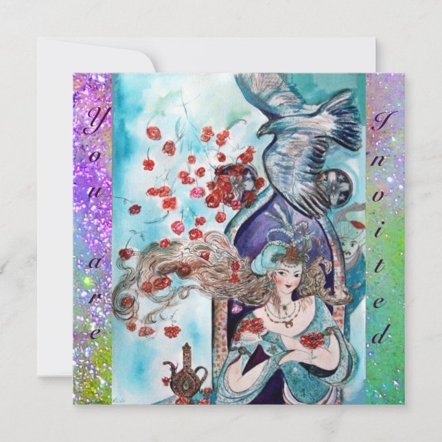 TÜRKISCHE FAIRY TALE, leuchtend rotes lila Funkeln Einladung (Vorderseite)