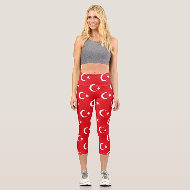 Türkische Flagge Capri Leggings (Vorderseite)
