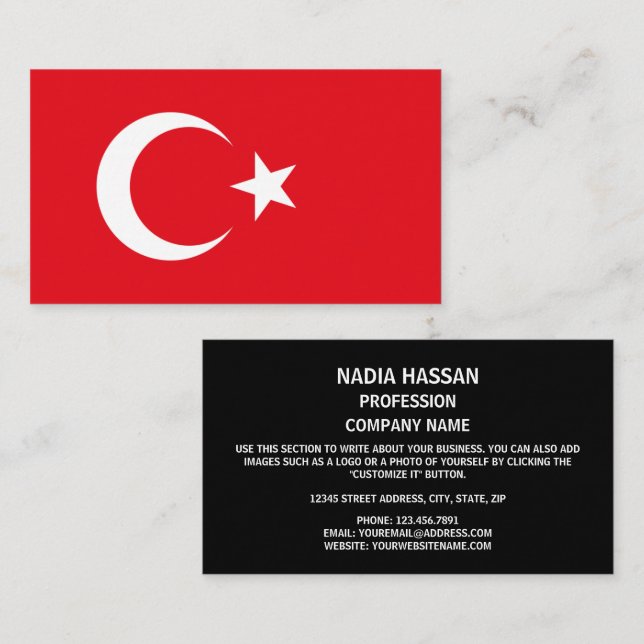 Türkische Flagge, Flagge der Türkei Visitenkarte (Vorne/Hinten)