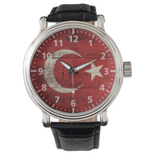 Türkische Flagge für altes Holzkorn Armbanduhr