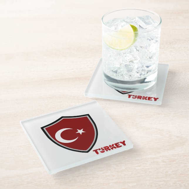 Türkische Flagge Glasuntersetzer (Schrägansicht)