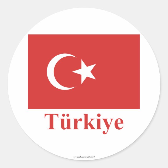 Türkische Flagge mit Namen Runder Aufkleber (Vorderseite)