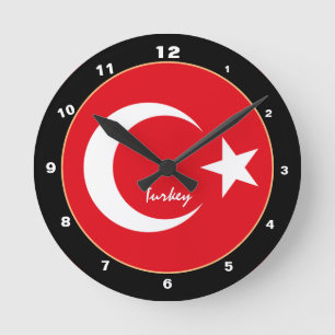 Türkische Flagge, patriotische Zuhause / Design Runde Wanduhr