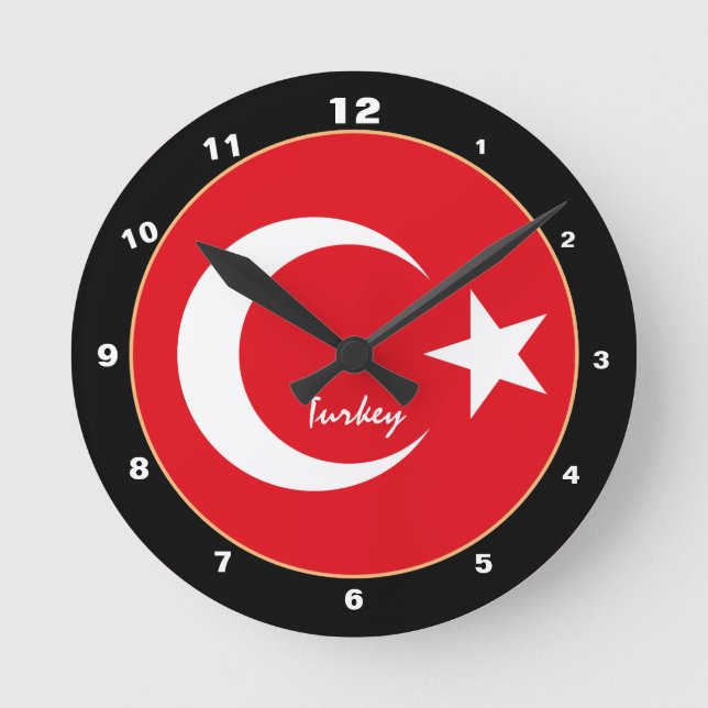 Türkische Flagge, patriotische Zuhause / Design Runde Wanduhr (Vorderseite)